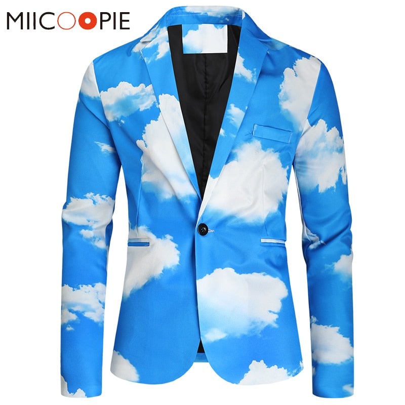 Mens Suit Jackets Sky Clouds 3D Printed Blasers Hombre 2021 Casual Business Party Wedding Dress Party Coat Men Blazer Homme 4XL